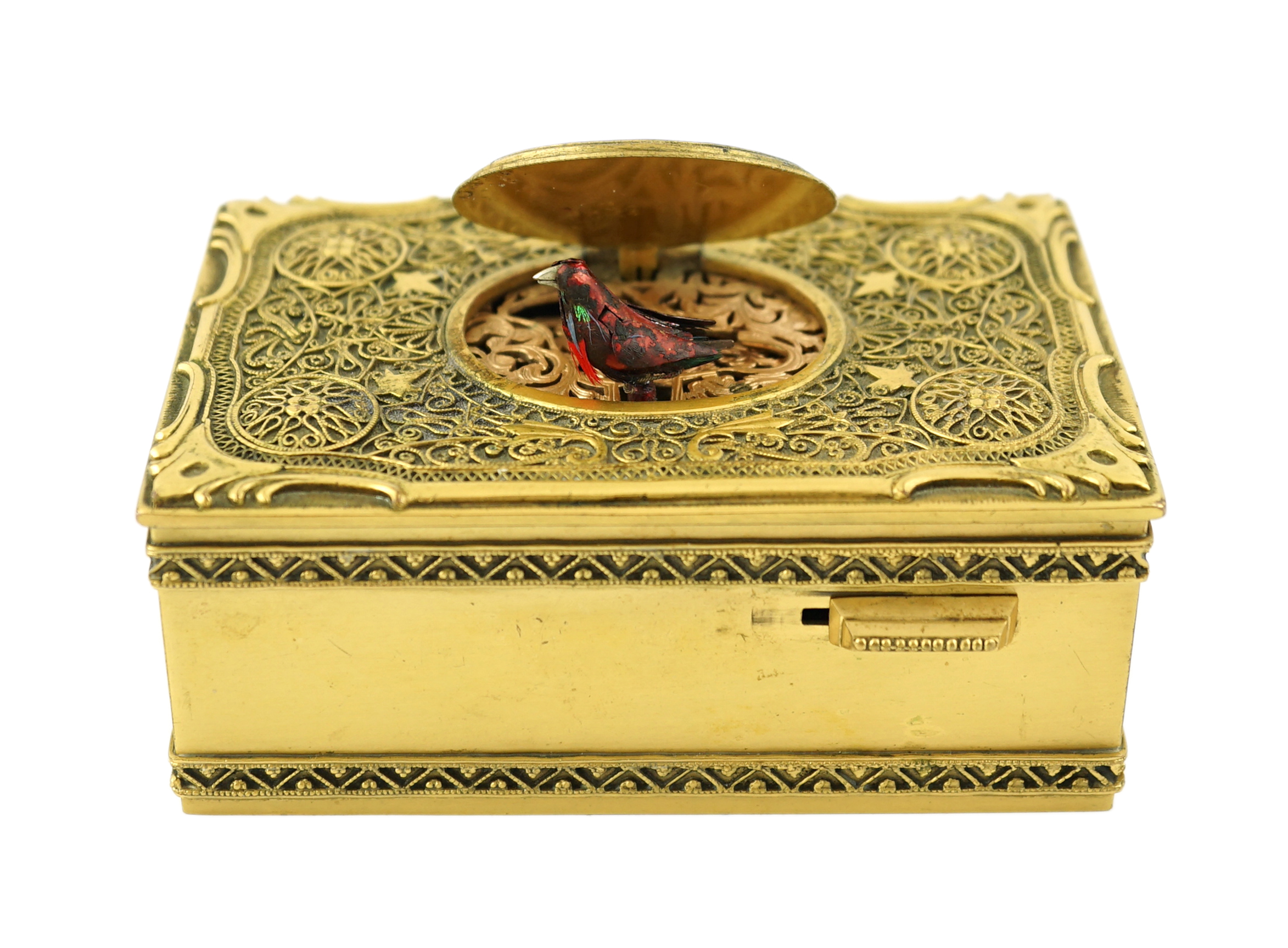A 20th century gilt brass singing bird box